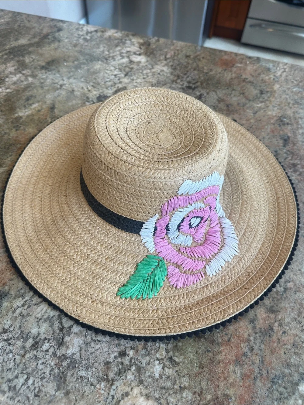 Betsey Johnson NWOT Floral Bliss Straw Sun Hat Pink Rose Wide Brim Floppy Boho